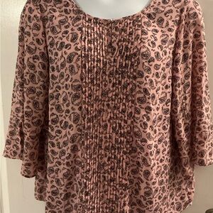 Roz & Ali Pink and Black Leaf Print Blouse